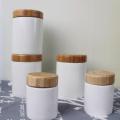 Portacandele in ceramica con coperchio in legno di bianco 8 oz