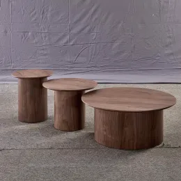 Modern Dark Brown 3-Piece Pedestal Coffee Table Set