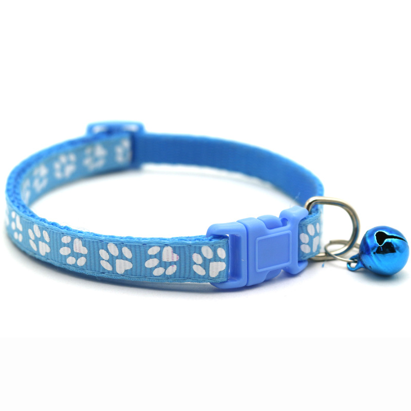 Manufacturer Wholesale Multi-colors Paw Print Adjustable Nylon Cat Dog Collar With Bell