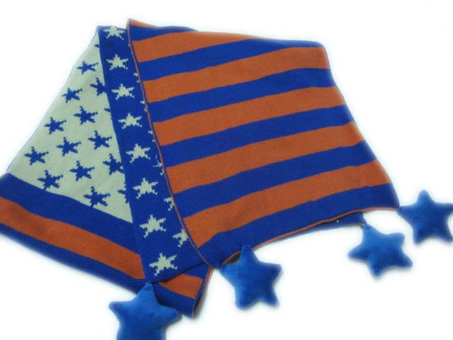 Acrylic Knitted Us Flag Star Jacquard Hat and Scarf