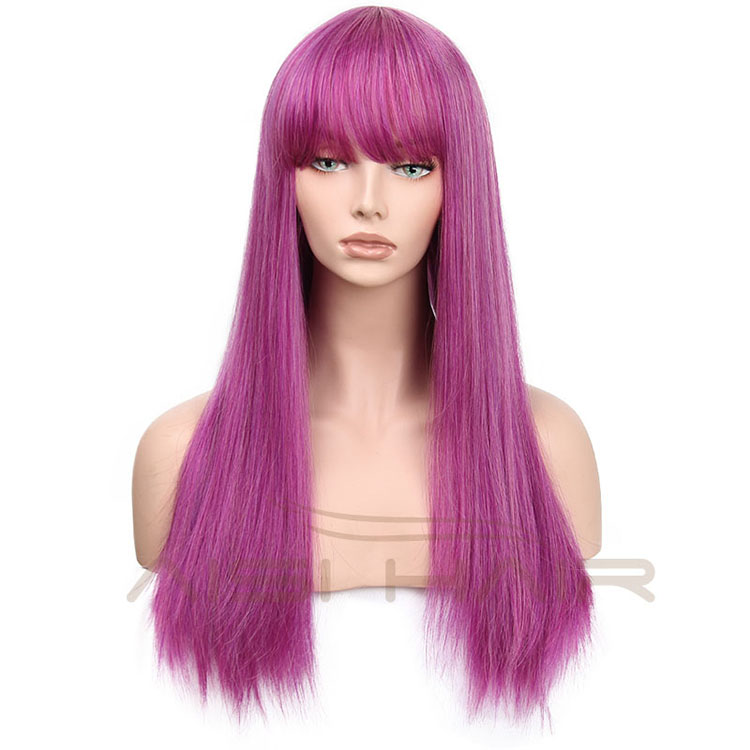 Top Quality Purple Wigs For Women With Bangs Synthetic Long Silky Straight Wave Wig