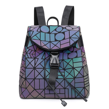 Custom wholesale fashion geometric luminous backpacks pu leather sports school students unisex backpacks travel laptop backpac