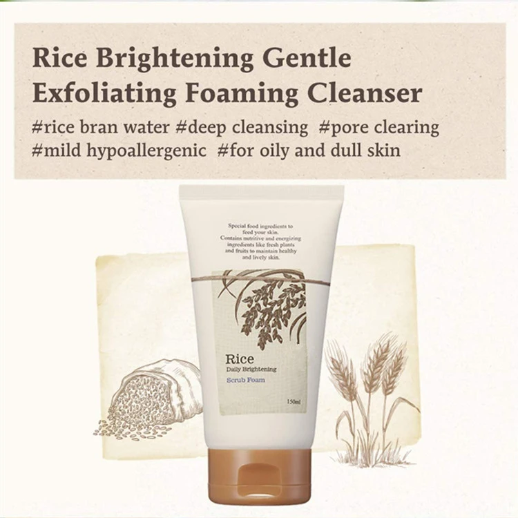 Natural Organic Formula Skin Exfoliating Rice Daily Brightening Scrub Foam Cleanser