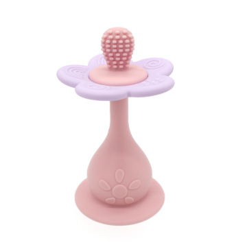 Flower Silicone Rattle Teether Toy with Suction Base