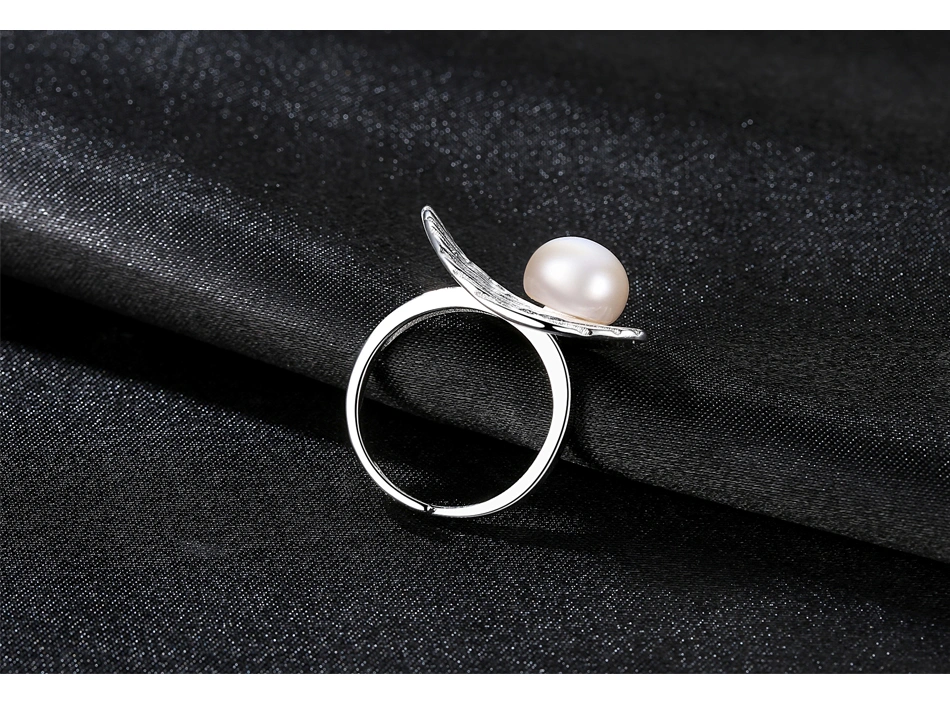 Feather Shape Design 925 Silver Freshwater Pearl Rings