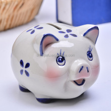 Small Blue Flowers White Ceramic Piggy Bank