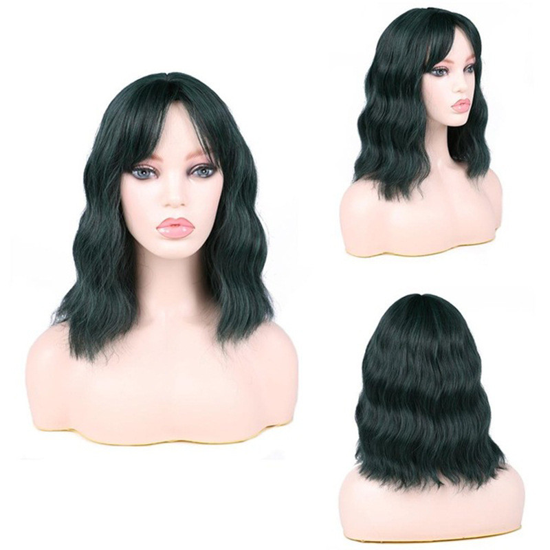 Wavy Bob Wig with Bangs Fringe Short Shoulder Length for Women Synthetic Fiber Hair with Skin Scalp Cosplay