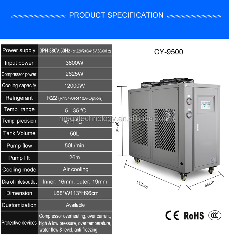 CW9500 5HP 12000W China spindle water cooler industrial cooling chiller for high speed spindle