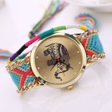 HOT Sell New Nice Handmade Braided Elephant Friendship Bracelet Watch GENEVA Watches Women Quartz Watches W110