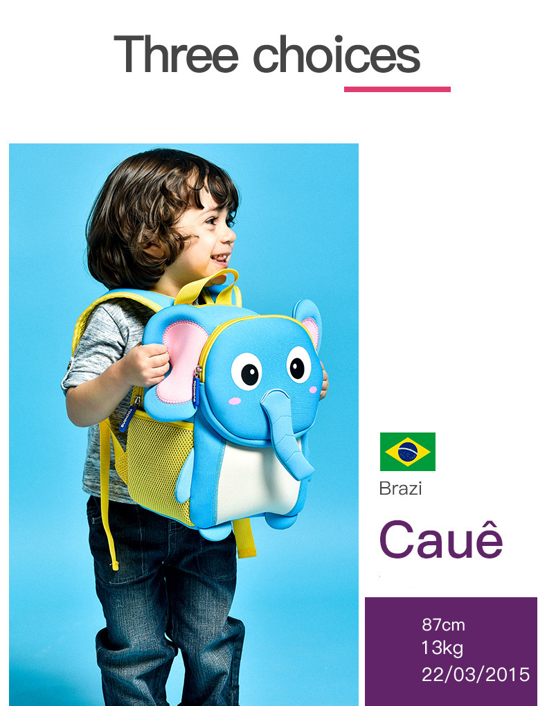 Custom brand name cartoons blue elephant unisex kiddies preschool backpack smiley baby back pack toddler girl backpack purse