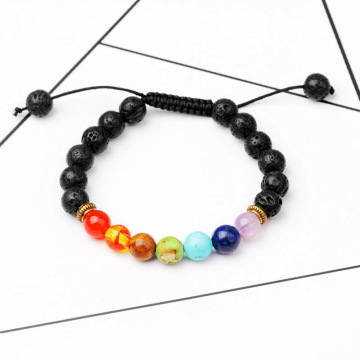 Adjustable lava stone 7 chakra bracelet