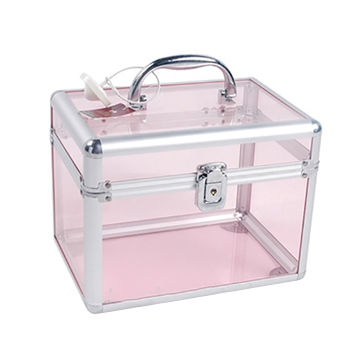 Acrylic clear cosmetic Pink Box makeup train small Case Aluminum Makeup Case