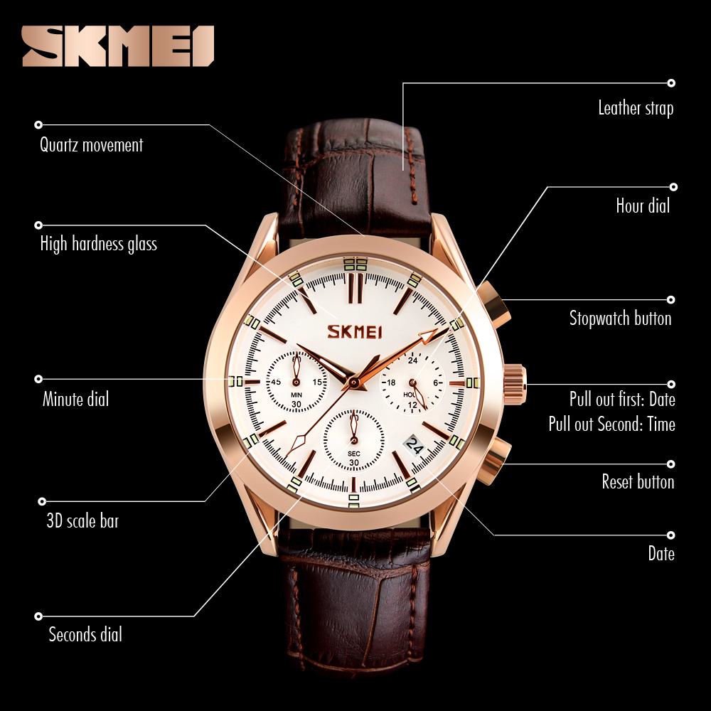 SKMEI Hot sales day date quartz watches men chronograph