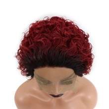 Curly Human Hair Wig Honey Blonde Ombre 13x1 Pixie Curly Wig Brazilian Jerry Curly Bob Color Pixie Curls Wig