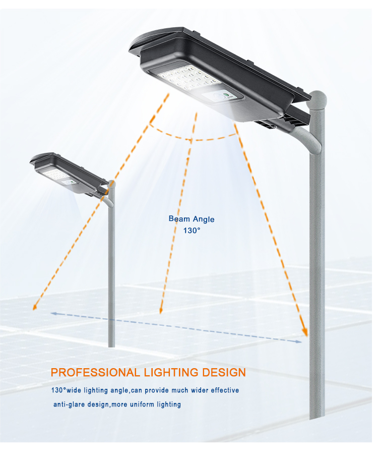 KCD outdoor high lumen waterproof ip65 150w all in one solar street light