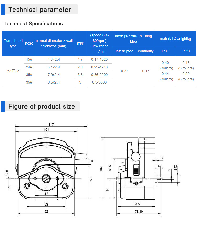 YWfluid OEM micro peristaltic pump with easy load pump head  for chemical liquid dosing and transferring