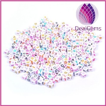 wholesale kids square loose acrylic letter alphabet beads/white beads with colorful letter