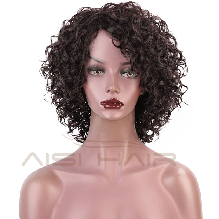 Aisi Hair Unprocessed Human Hair Natural Girls 150% Density Afro Kinky Curly Wave Short Bob Brazilian Human Hair Wig