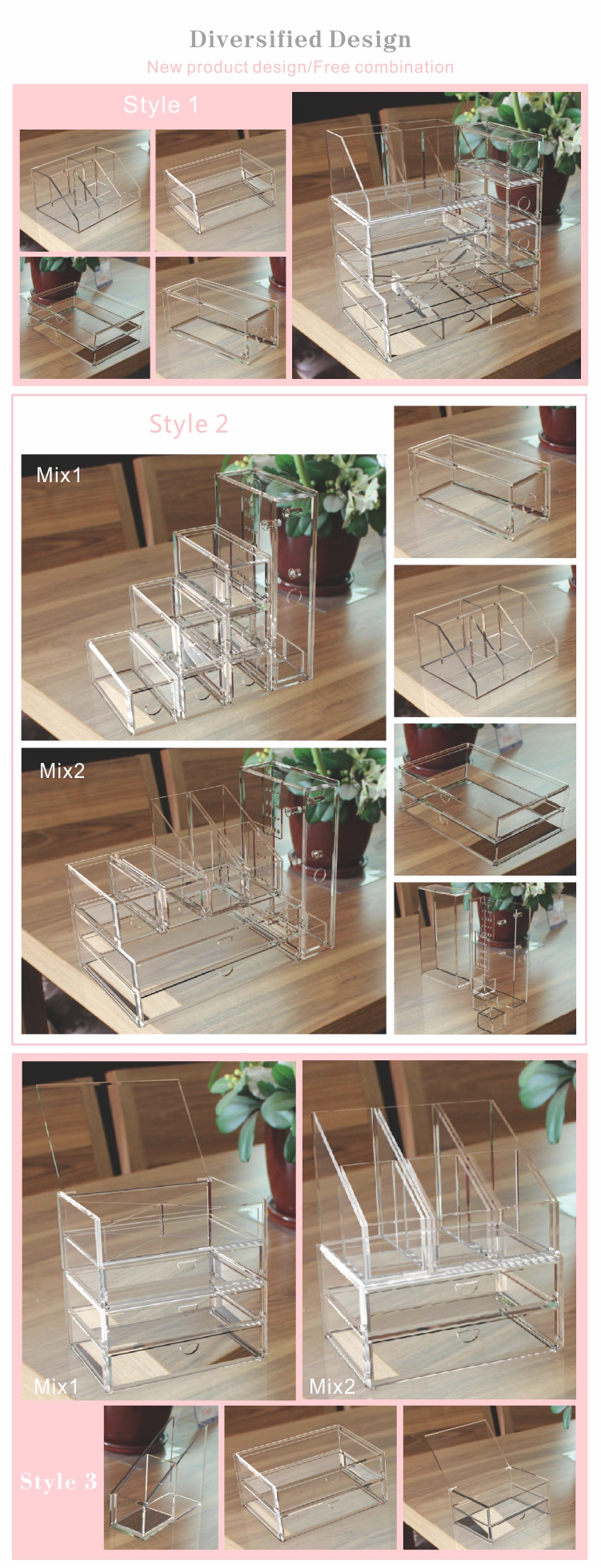 Acrylic cosmetic drawer organizer