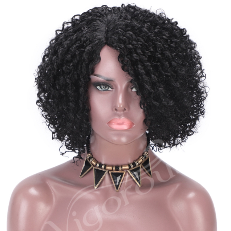 2020 New Fashion Vendor Price Afro For Black Women High Quality Spring Curly Short Black Synthetic None Lace Wig