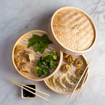 10 Inch Natural Bamboo Steamer Basket Set with Lid and Accessories
