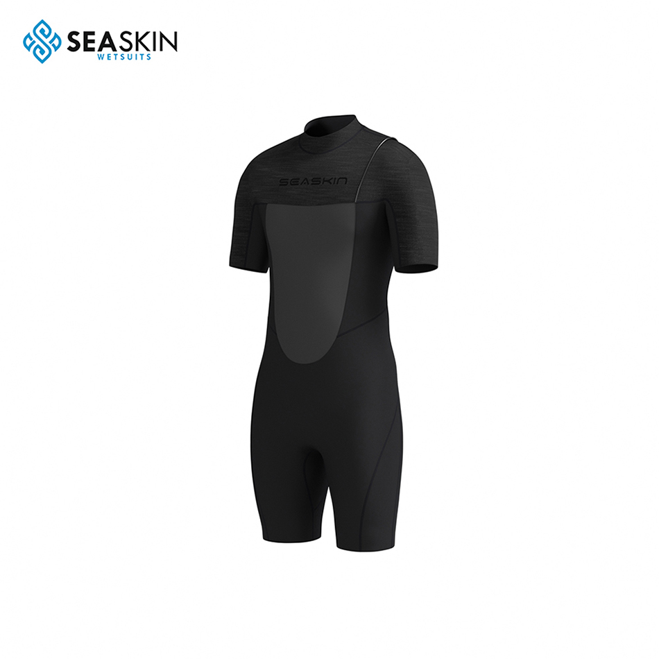 Seaskin Mens Lengan Pendek Hitam Tanpa Zipperless Shorty Wetsuit