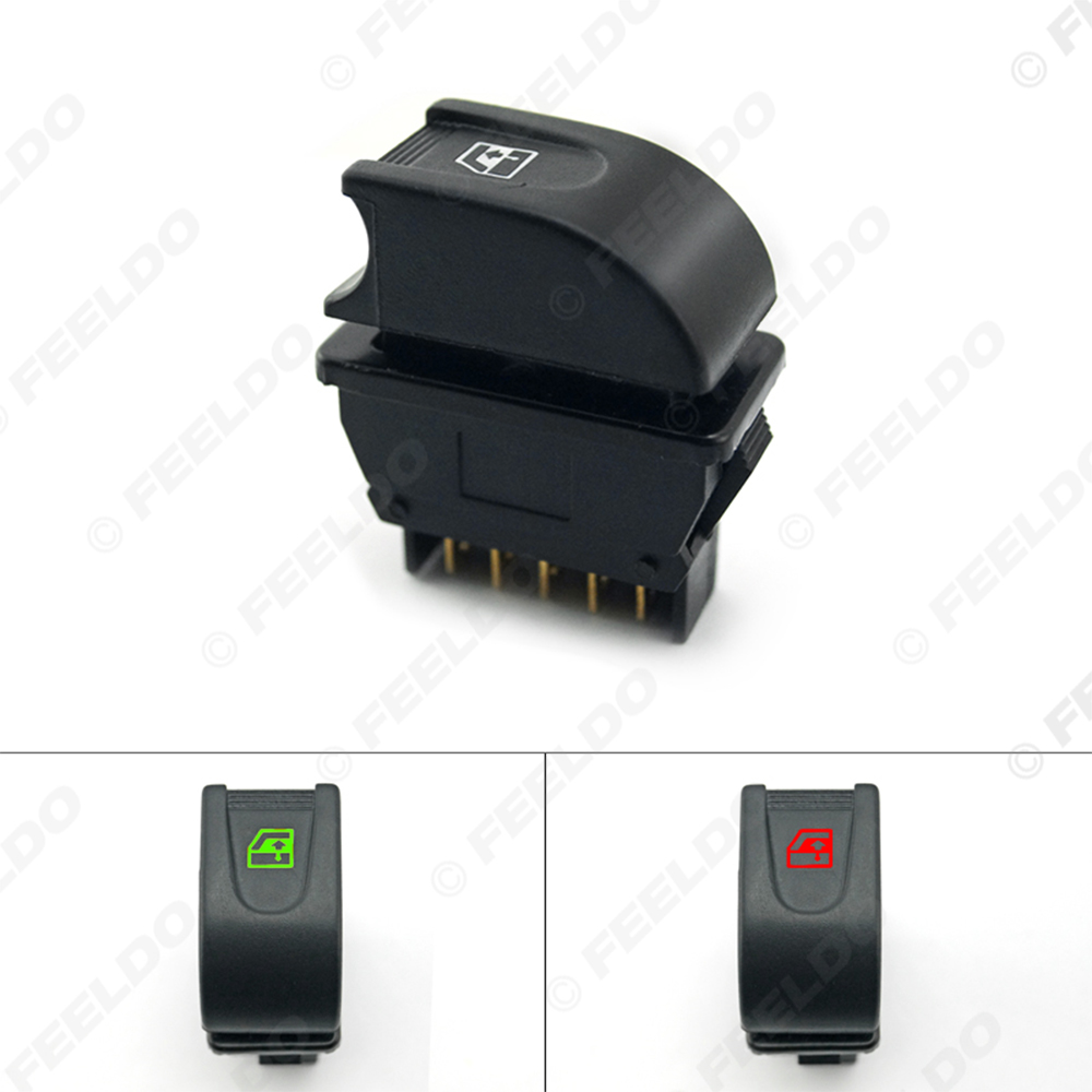 Universal 12V/24V 20A Car Power Window 5Pins Switch with Red Illumination Indicator Wiring Cable