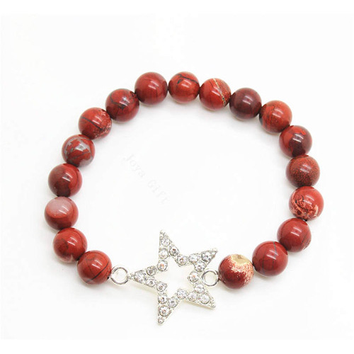 Red Jasper 8MM Round Beads Stretch Gemstone Bracelet with Diamante alloy star Piece