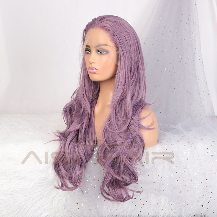Aisi Hair New Design 26 Inch Long Wavy Purple Color Wig Cosplay Swiss Lace Wig Body Wave Lace Frontal Hair Wigs For Black Women