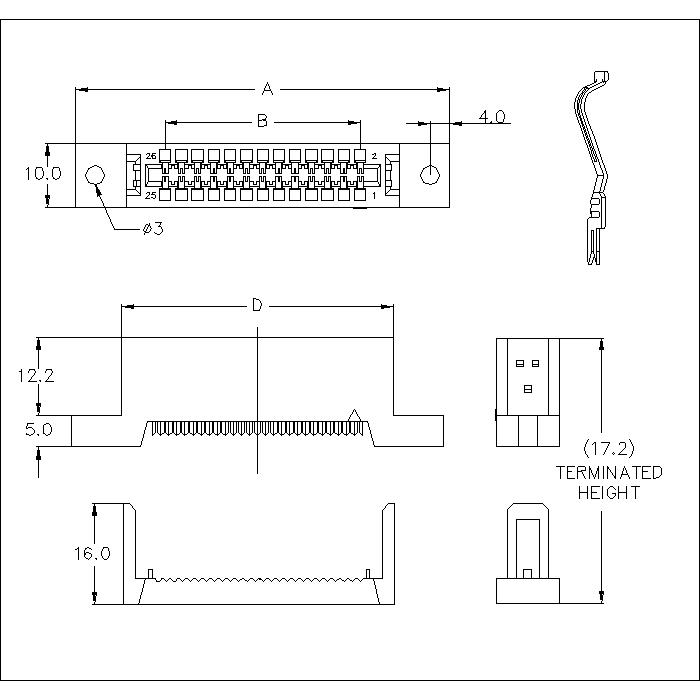 ECDF02-XXXXX Edge card IDC type with mouting ear 2.54mm