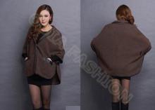 Brown Acrylic Wool Blend Womens Cardigan Sweater with Polo