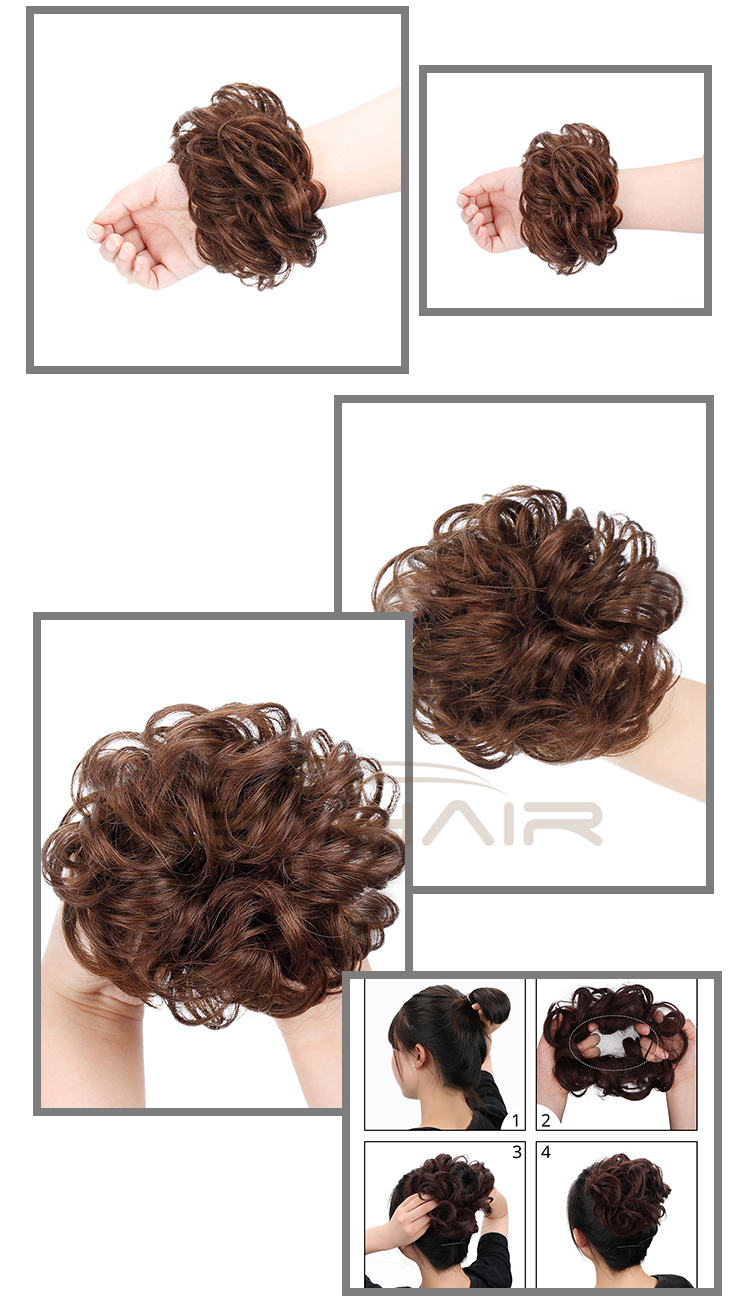 Aisi Hair Brazilian Human Hair Curly Light Brown Chignon Bun Elastic Rope Rubber Band Hairpiece Clip In Extension For Women