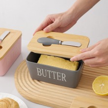 Ceramic Animal Butter Box with Wooden Lid and Knife Set