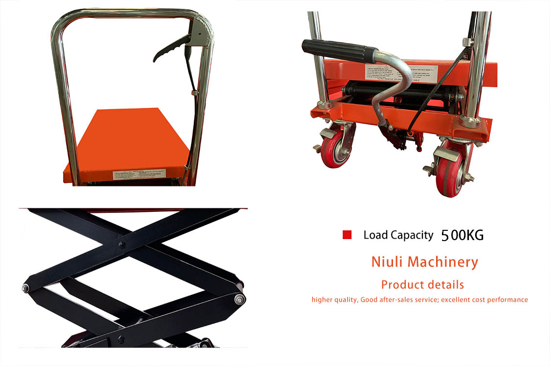 NIULI 500kg flexible hydraulic hand double scissor lift trolley tables for man lift price