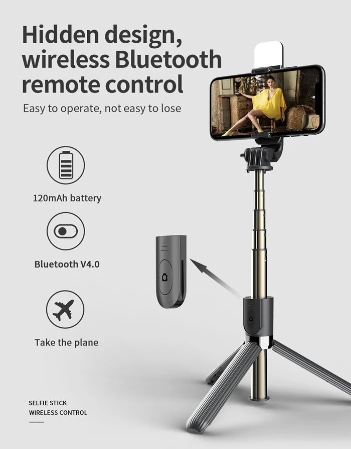 L03s Monopod Tripode Bluetooth Tripod Selfie Stick with LED Light