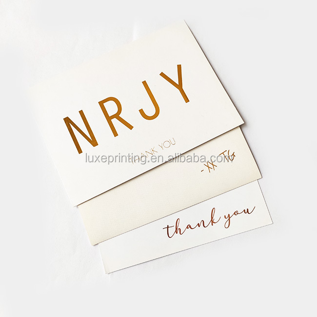 Gold foil letterpress printing embossed logo folded paper Christmas greeting thank you card with envelopes