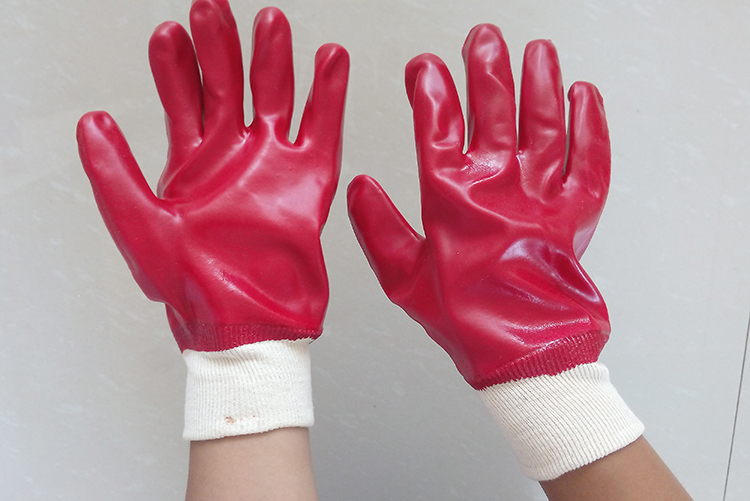 Guantes químicos industriales de trabajo de PVC rojo