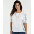 Camicetta a mezza manica in chiffon con stampa t-shirt