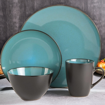 Gibson Soho Lounge 16-Piece Teal Stoneware Dinnerware Set