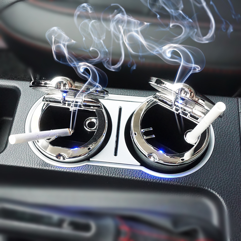 2021 top selling metal feeling car ashtray with lid and led light