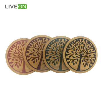 Tea & Drink Round Bamboo Coaster Set