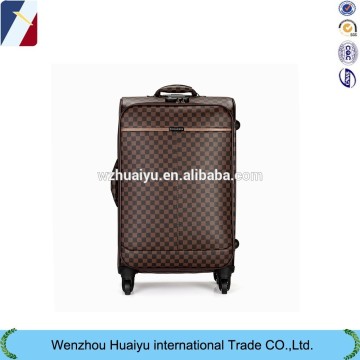 Decent grid smooth surface leather suitcase