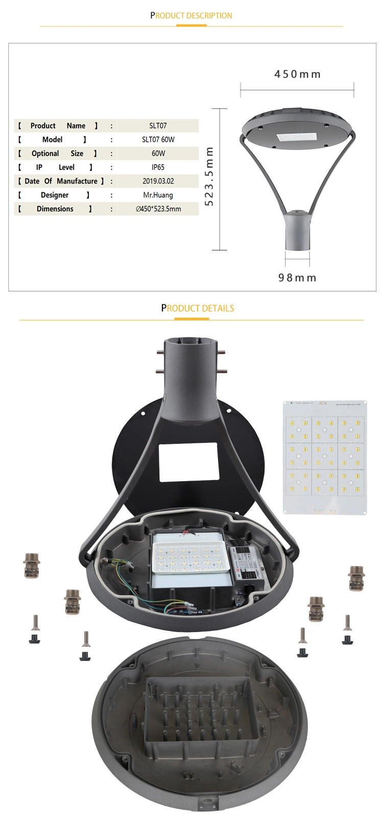 80W IP65 CE Waterproof Bunnings AC LED Garden Light