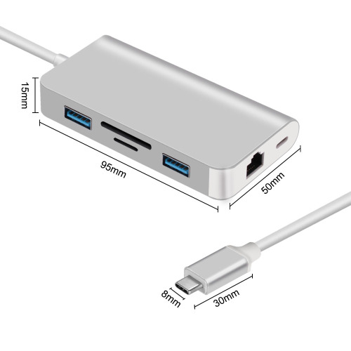 6 in 1 Typ-C Hub USB3.0-Ports SD / TF / RJ45