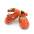 Wymienne sandały ze skóry PU, pomarańczowe Hollow, skrzypiące buty