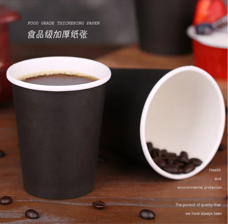 Black Logo Customized Disposable Paper Coffee Cup with Lids