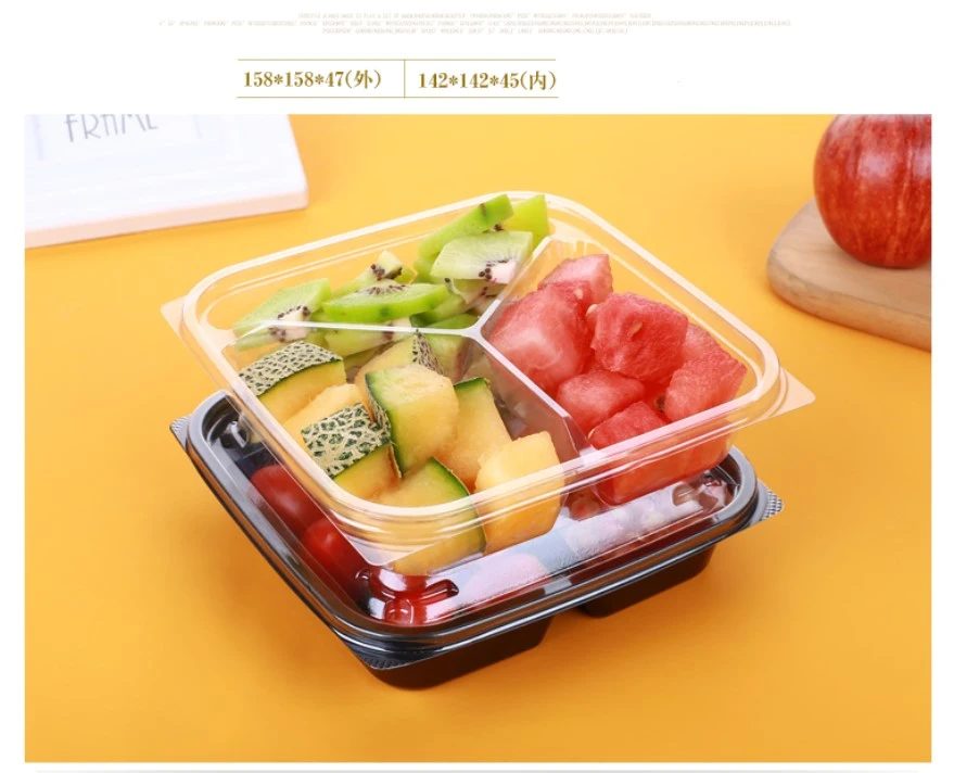 Pet Clear Plastic Compartment Take Away Salad Food Container Tray 9