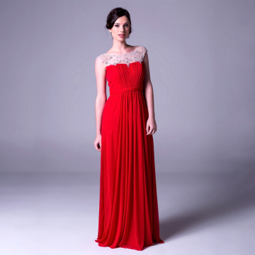 OEM new model frocks design western red chiffon beaded long dresses for wedding party