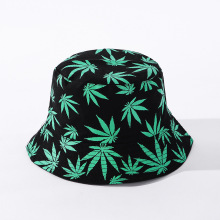 Unisex Full Sublimation Printed Weed Leaf Maple Large Brim Reversible Bucket Hat