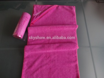 Embroidery zip pocket travel towel with plastic tube